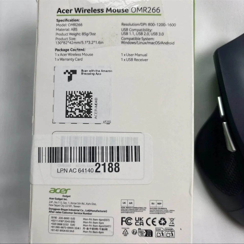 Acer Wireless Mouse for Laptop, 2.4GHz Computer 3 Adjustable DPI Black